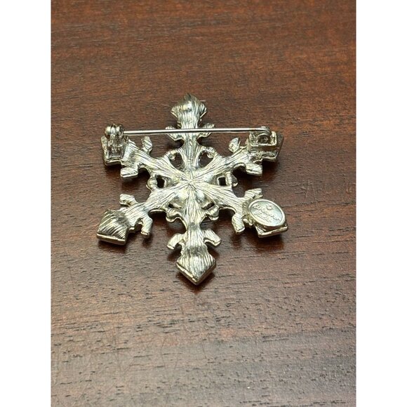Christopher Radko Snowflake Pin Brooch Blue Rhinestones Silver-Tone Christmas - Picture 4 of 8